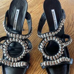 Manolo Blahnik Beautiful Studded Black Heels slides size 39 1/2